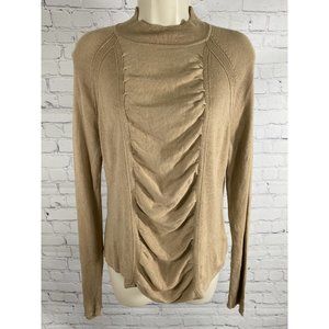 Rena Rowan Brown Long Sleeve Pullover Ruched Front Sweater  L Large